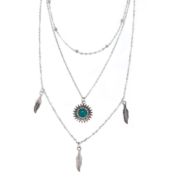 *FARREN* Silver Three Feather Multilayer Fashion Necklace - Picture 3 of 6